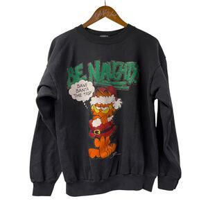 Be Naughty Save Santa A Trip Glittery Garfield Crewneck Christmas FREEZE